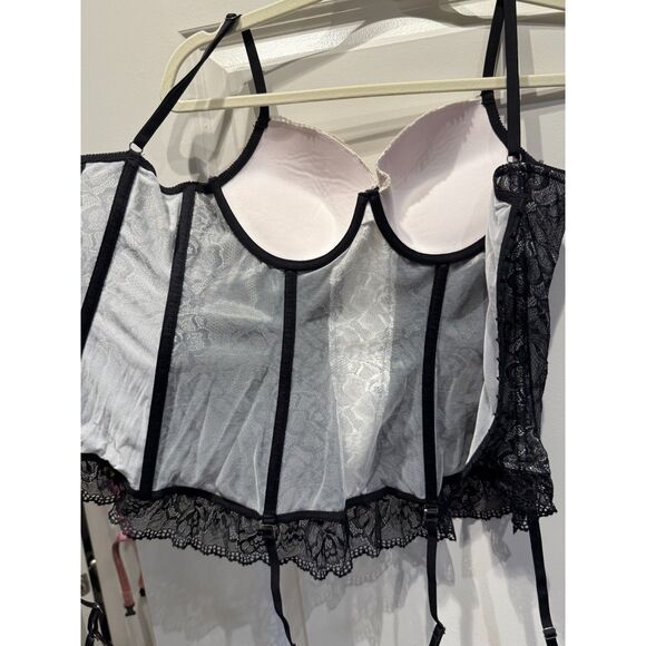 Frederick's of Hollywood Black White Bustier Corset Top Maid Coquette Medium - Picture 4 of 7